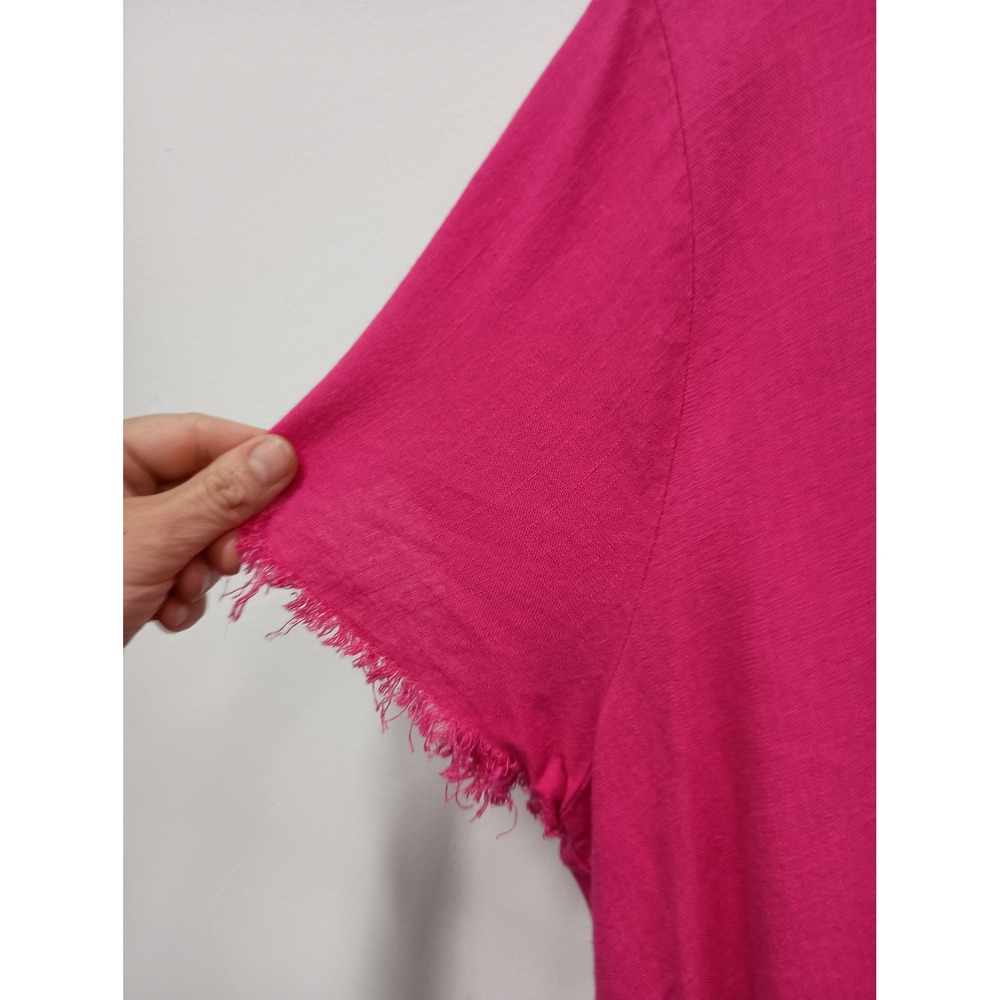 Umgee Tunic Top Womens 1XL Pink Short Sleeve Boho Linen Blend Frayed Hem - Picture 4 of 11
